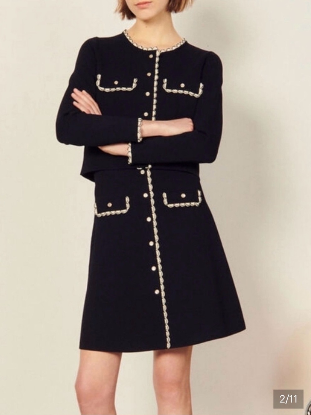 Sandro Donovan Two-Piece Set - Elevated Navy Skirt and Cropped Cardigan